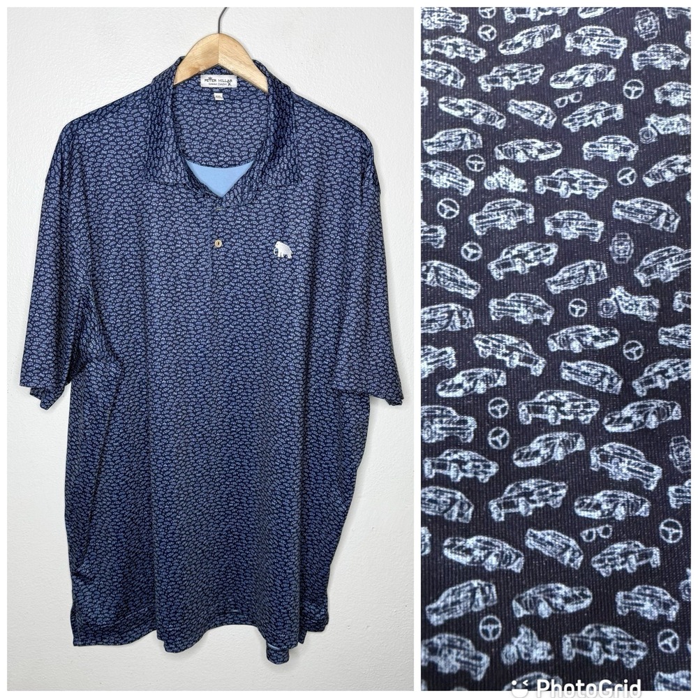 Peter Millar Summer Comfort Blue Car Print Mammoth Dunes Golf Polo Men's XXL